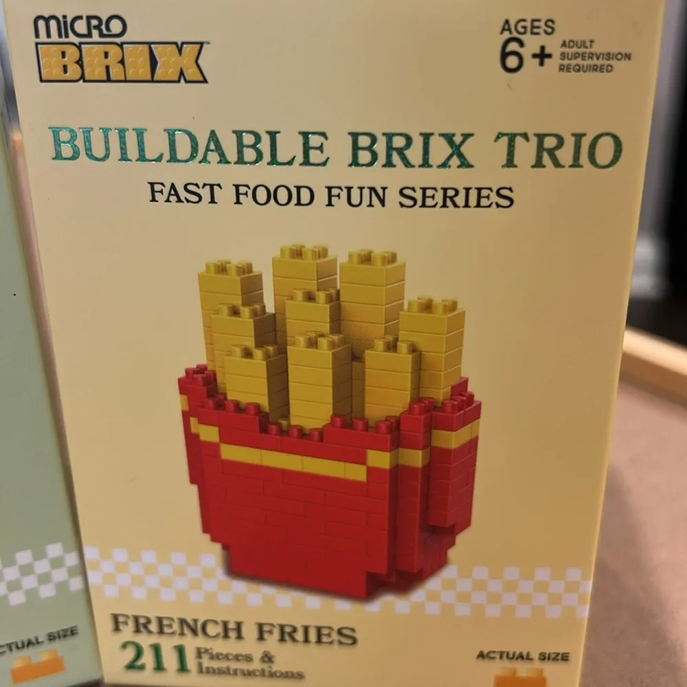 BUILDABLE BRIX TRIO- FAST FOOD FUN SERIES; MILKSHAKE, CHEESEBURGER, FRENCH FRIES
